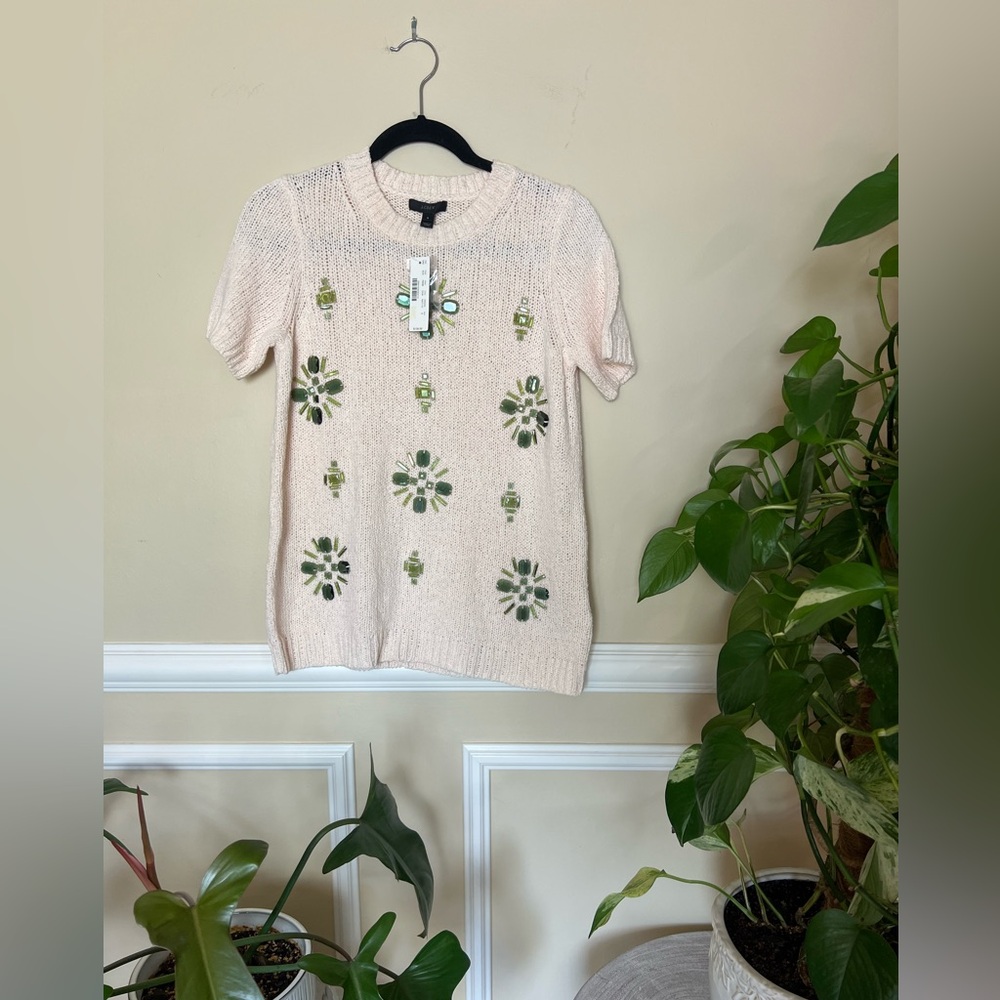 J. Crew Pink Short Sleeve Embellished Sweater Tee